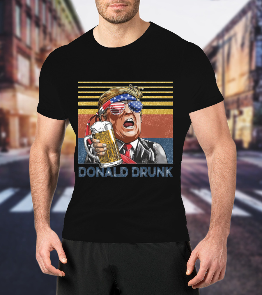 Donald Drunk Retro American Flag Beer Glass T-Shirt
