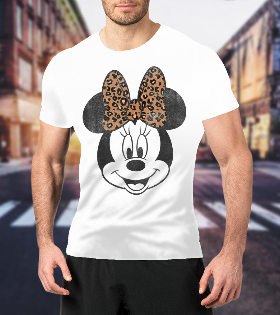 Minnie Mouse Leopard Print Bow Disney Mickey And Friends T-Shirt
