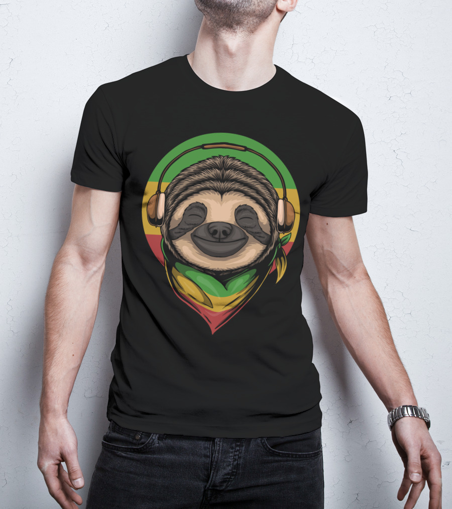 Sloth Rasta Headphones Rasta Colors T-Shirt