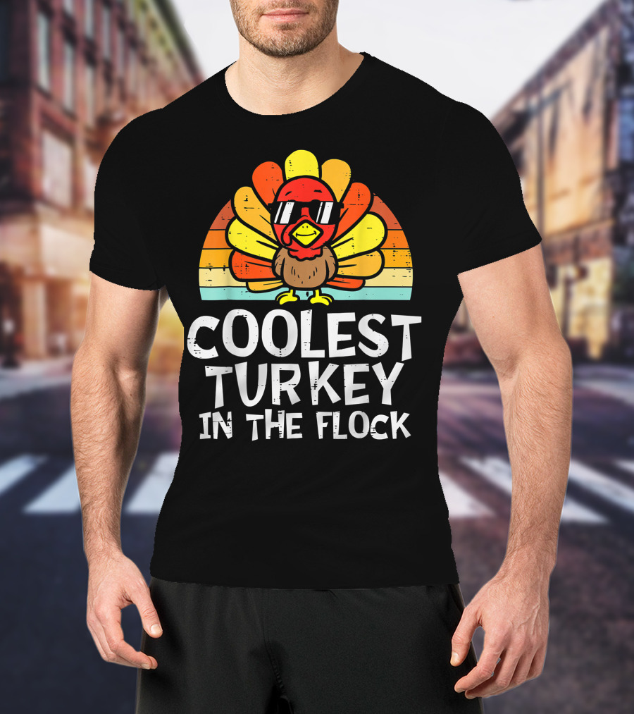 Coolest Turkey In The Flock Retro Sunglasses Vintage Sunset T-Shirt