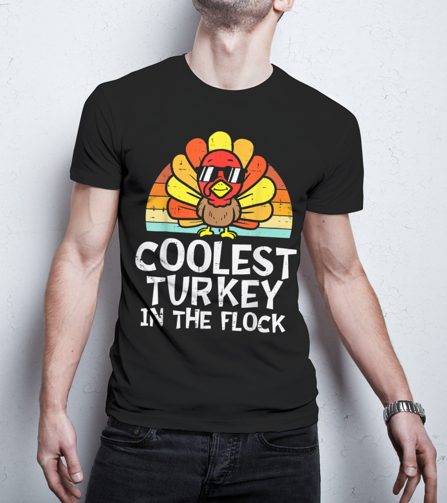 Coolest Turkey In The Flock Retro Sunglasses Vintage Sunset T-Shirt