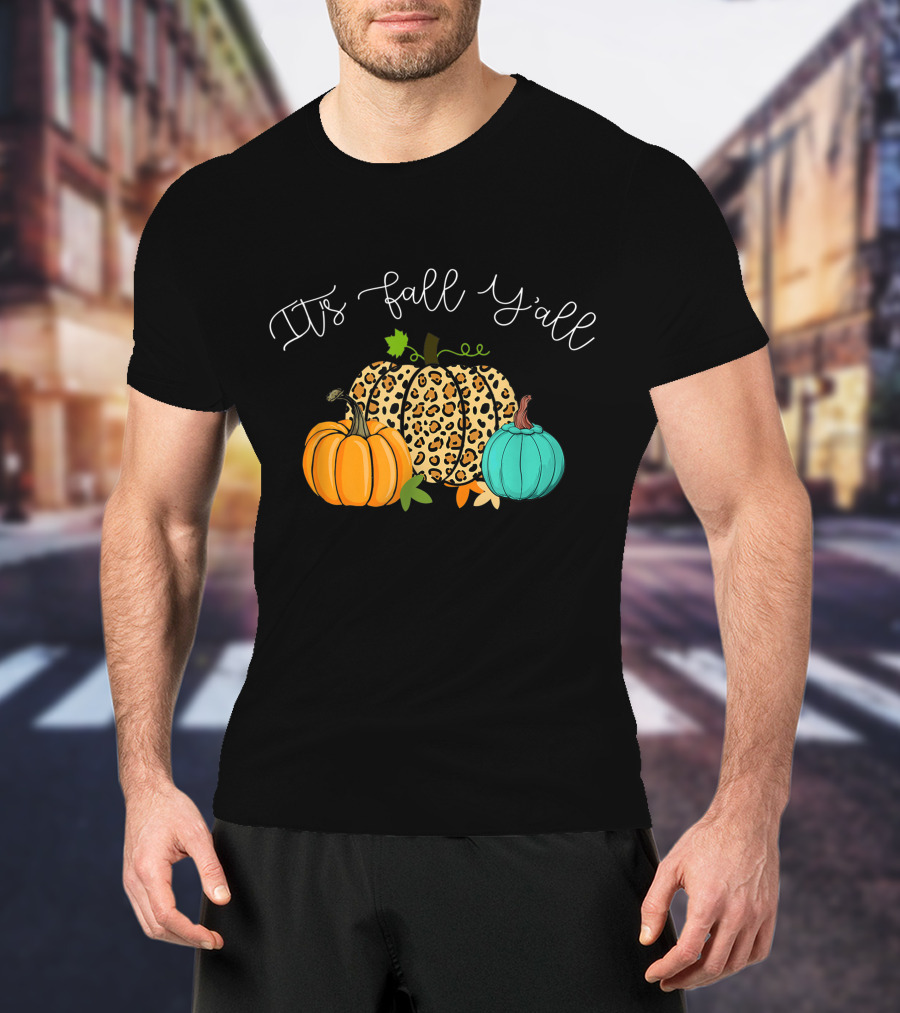 It's Fall Y'all Pumpkins Leopard Print T-Shirt