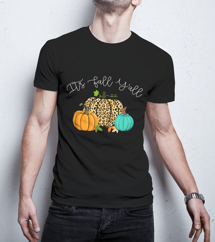 It's Fall Y'all Pumpkins Leopard Print T-Shirt
