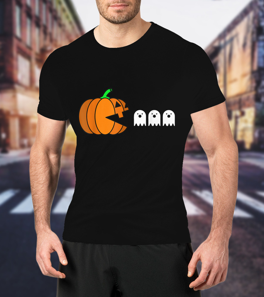 Halloween Pumpkin Pac-Man Style Ghosts T-Shirt