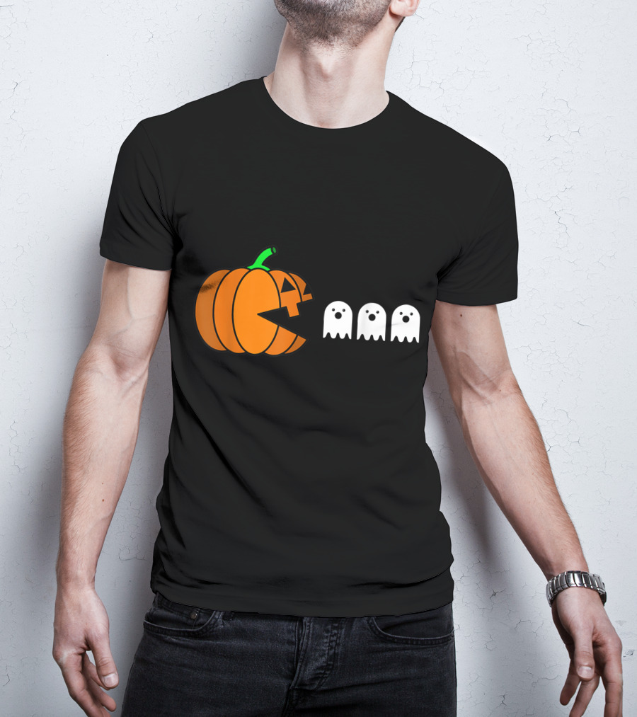 Halloween Pumpkin Pac-Man Style Ghosts T-Shirt