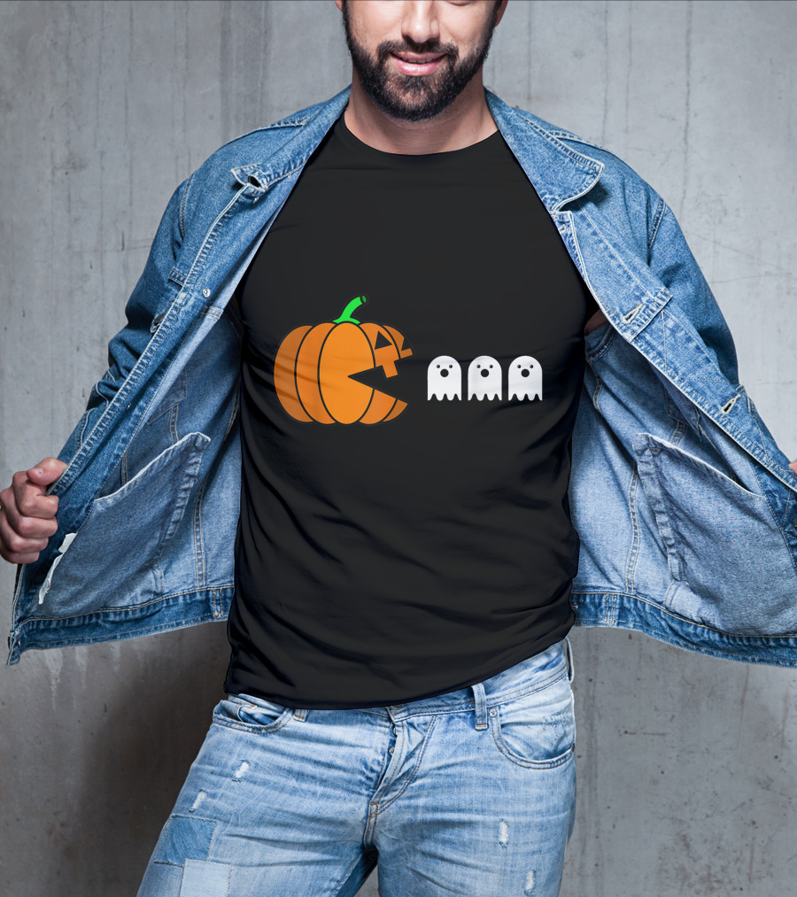 Halloween Pumpkin Pac-Man Style Ghosts T-Shirt