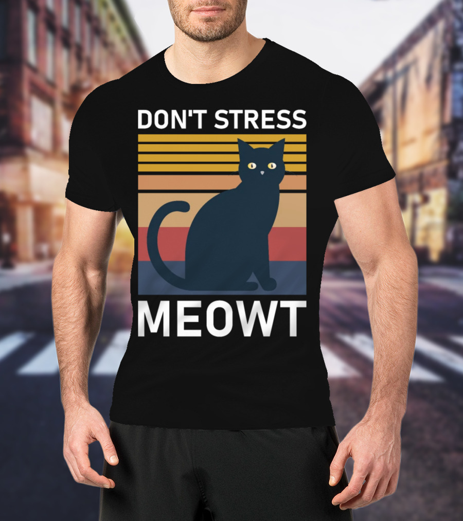 Don't Stress Meowt Retro Striped Cat T-Shirt