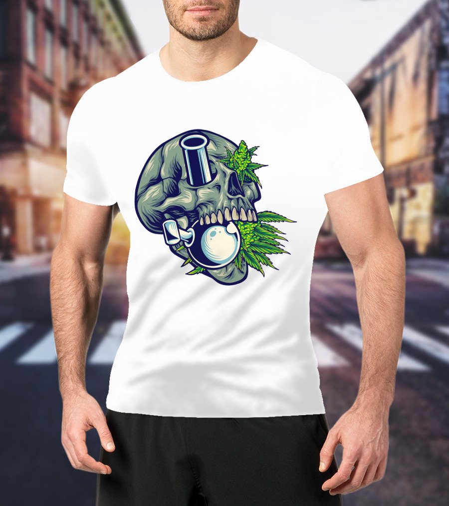 Stone Skull Cannabis Bong With Leaf Accents T-Shirt
