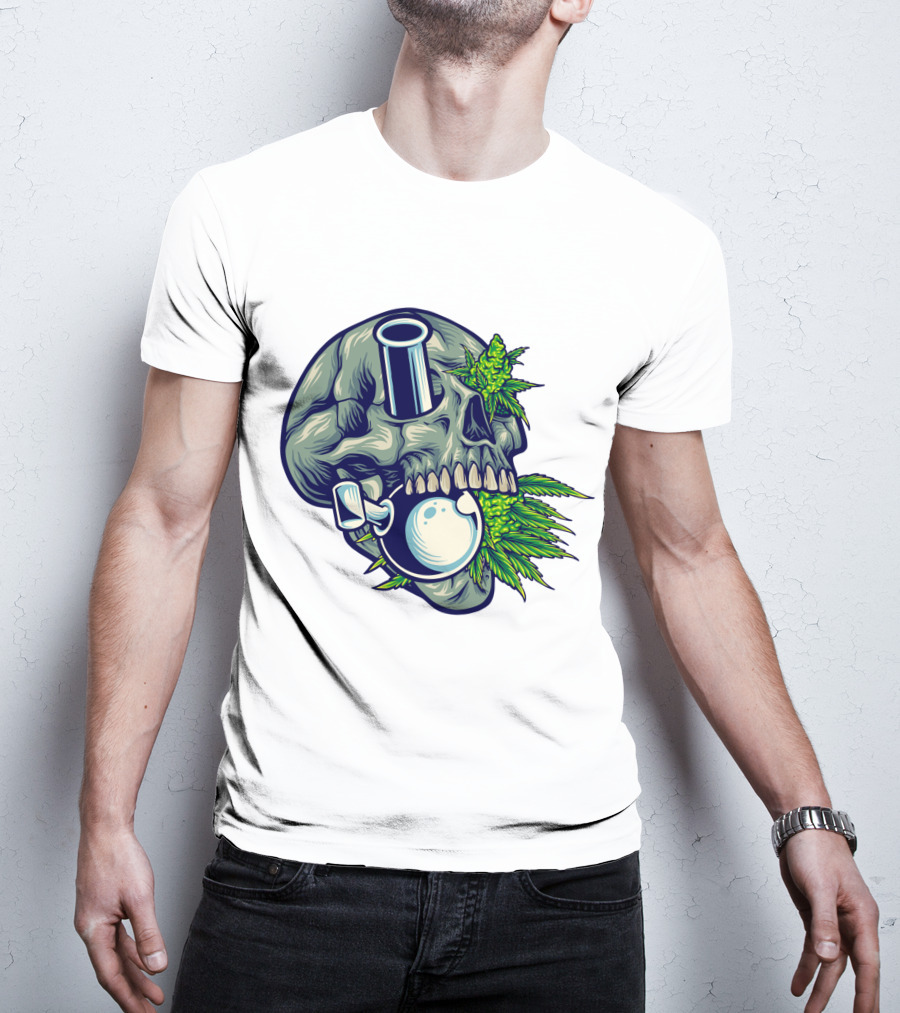 Stone Skull Cannabis Bong With Leaf Accents T-Shirt