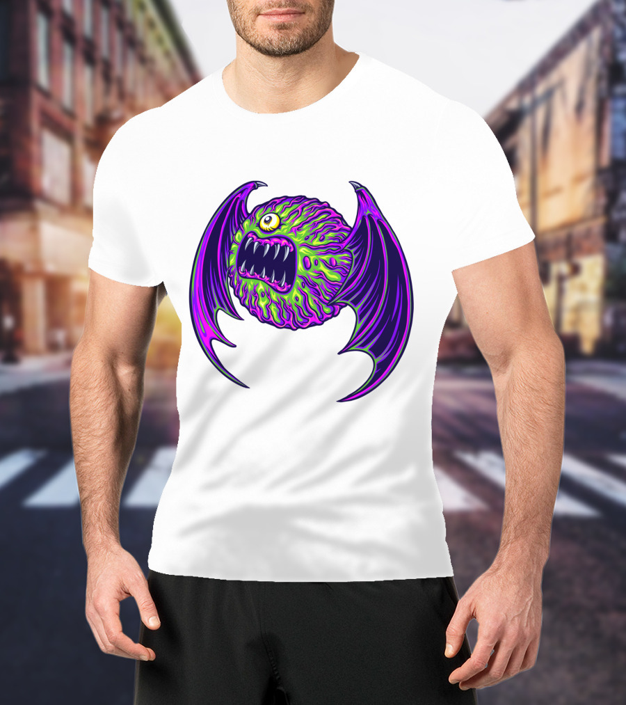 Scary Bat Zombie Monster With Glowing Green And Purple Wings T-Shirt