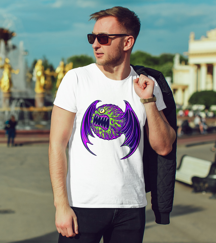 Scary Bat Zombie Monster With Glowing Green And Purple Wings T-Shirt