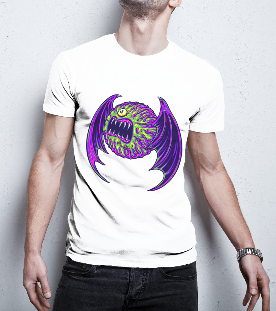 Scary Bat Zombie Monster With Glowing Green And Purple Wings T-Shirt