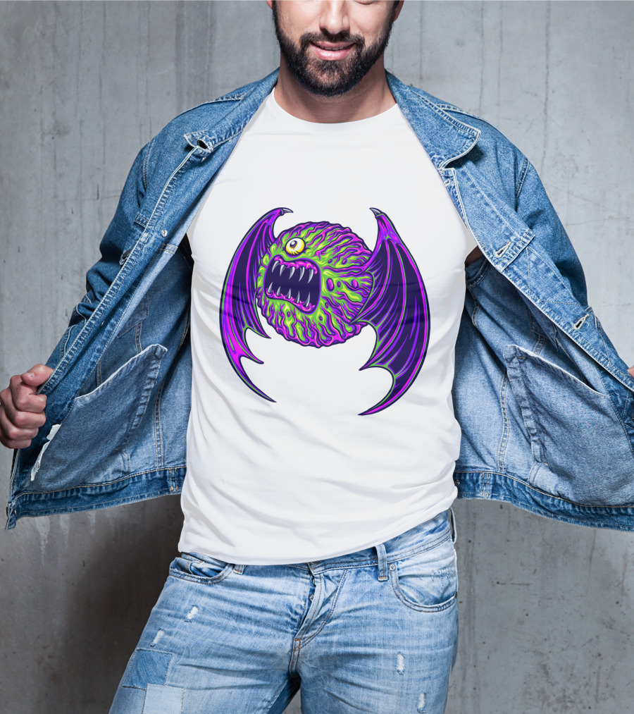 Scary Bat Zombie Monster With Glowing Green And Purple Wings T-Shirt