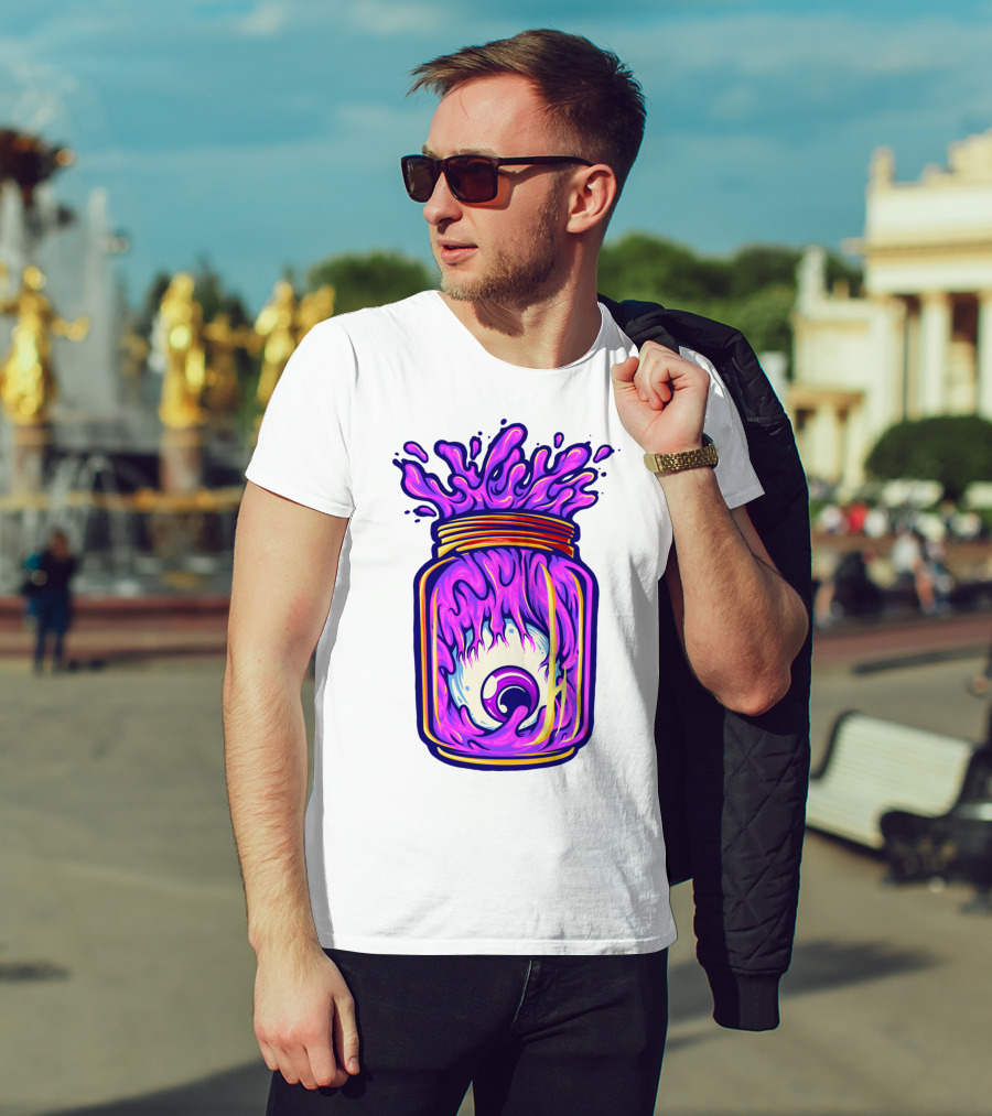 Zombie Eyeball Jar Overflowing With Purple Liquid T-Shirt