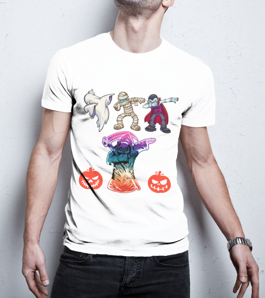 Halloween Dabbing Trick Or Treat Ghost Mummy Vampire Grim Reaper Pumpkins T-Shirt