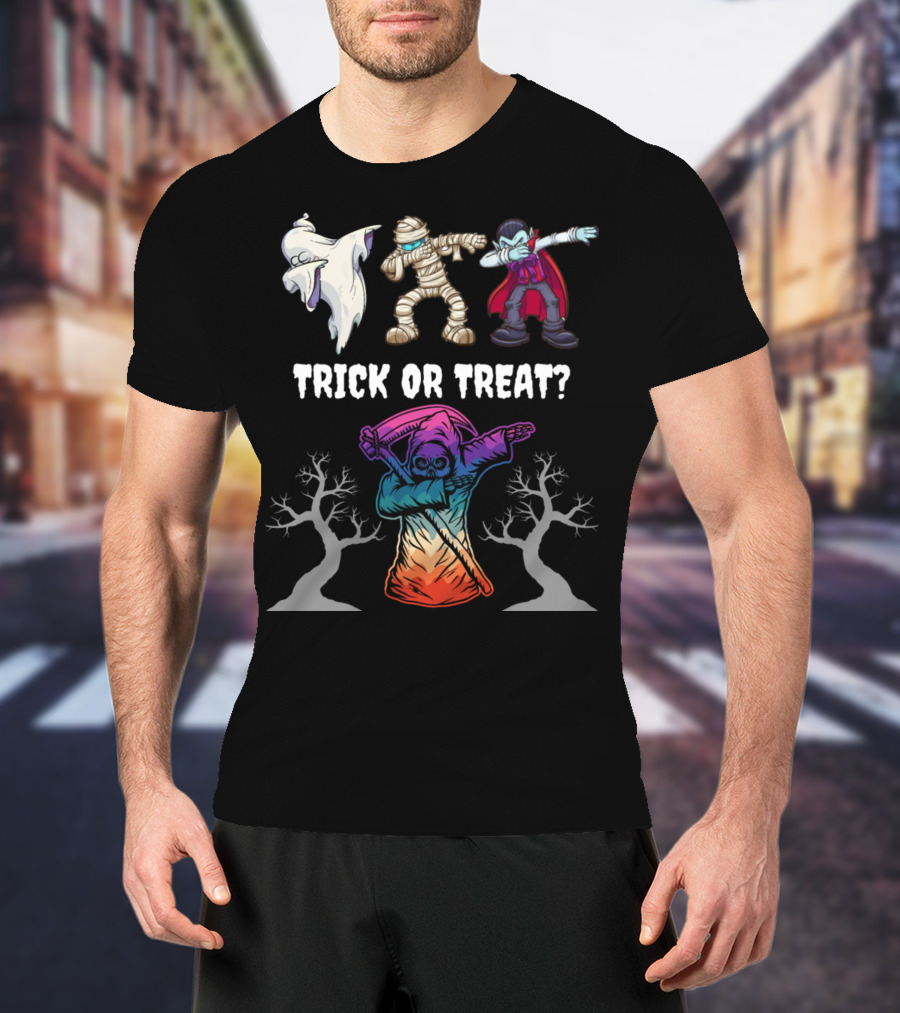 Trick Or Treat Halloween Dabbing Ghost Mummy Vampire Grim Reaper T-Shirt