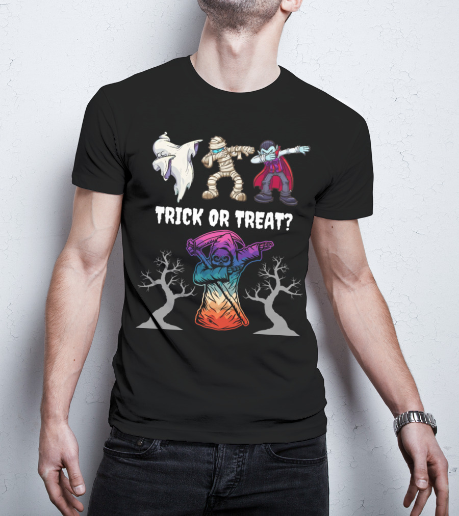 Trick Or Treat Halloween Dabbing Ghost Mummy Vampire Grim Reaper T-Shirt