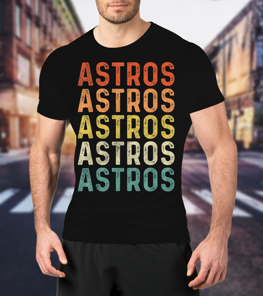 Astros Retro Multicolor Vintage Style Repeated Text T-Shirt