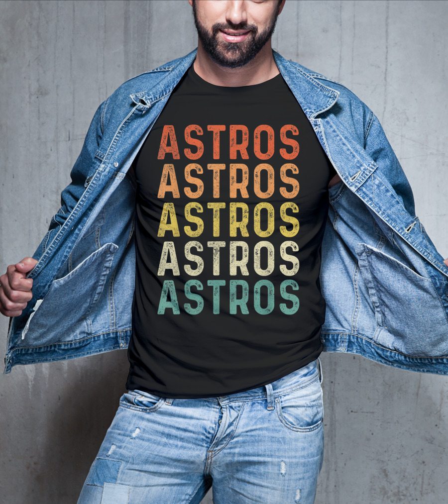 Astros Retro Multicolor Vintage Style Repeated Text T-Shirt