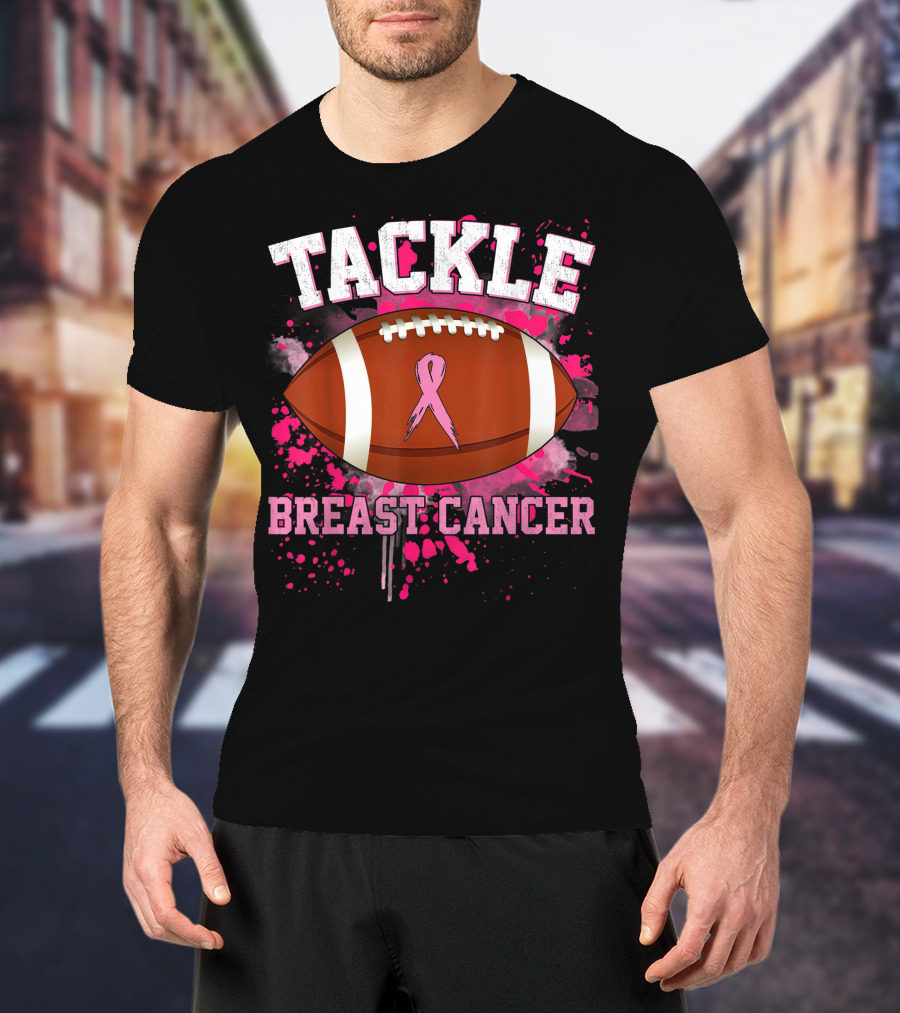 Tackle Breast Cancer Football Pink Ribbon Awareness T-Shirt