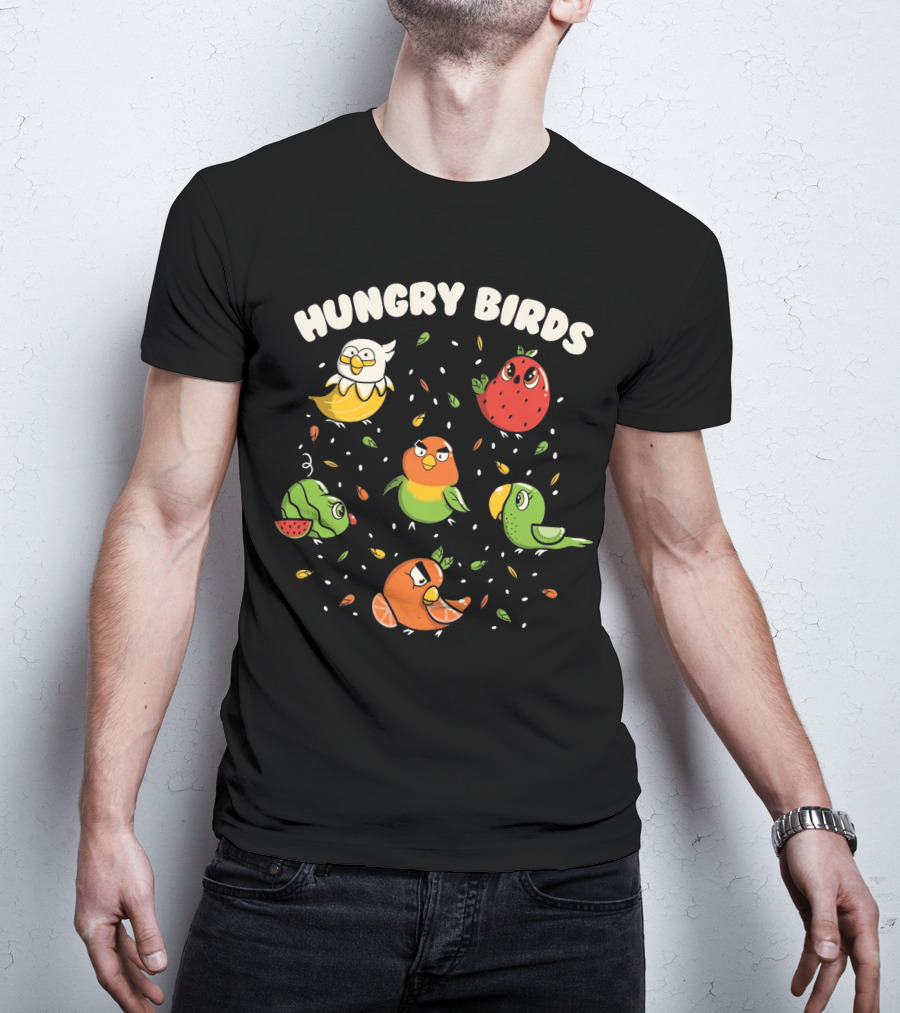 Hungry Birds Parrots Fruit Characters T-Shirt