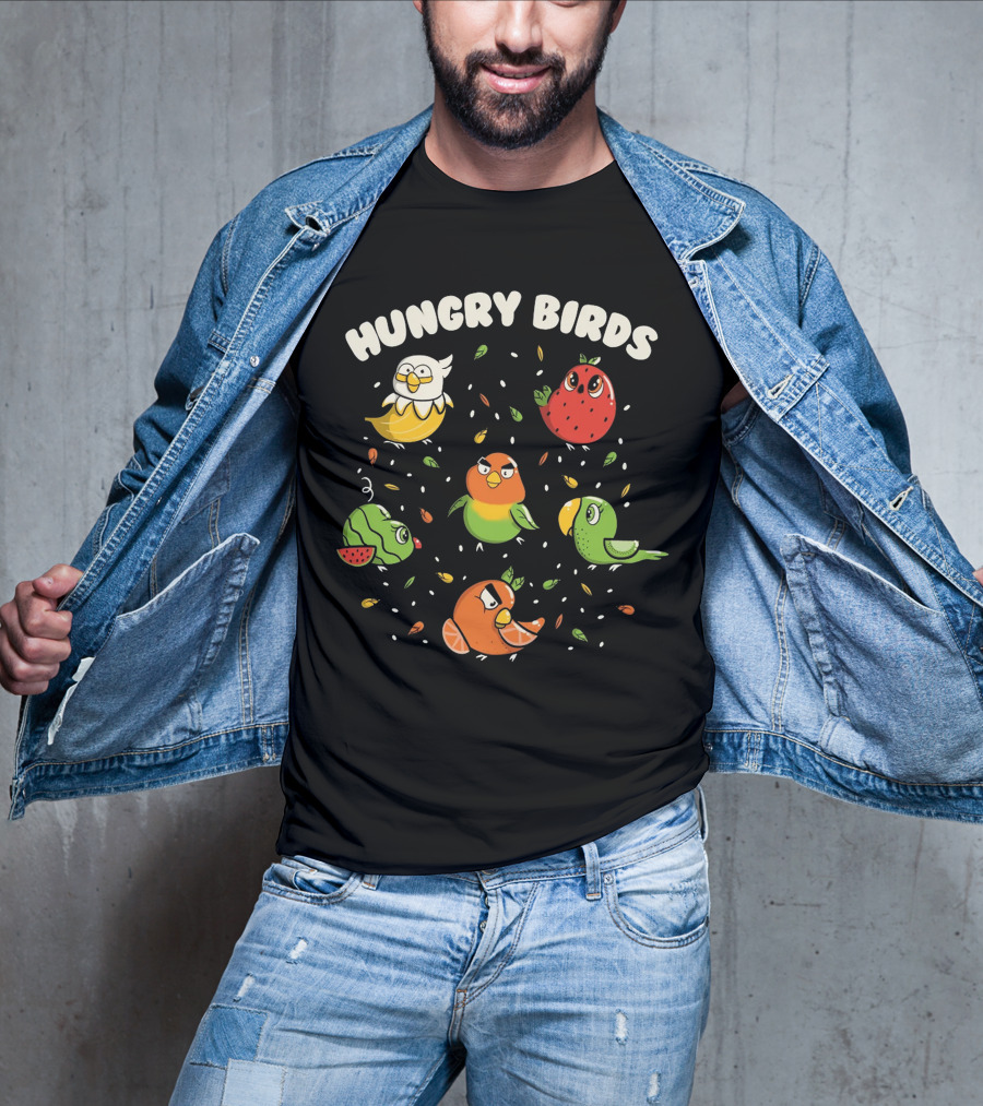 Hungry Birds Parrots Fruit Characters T-Shirt