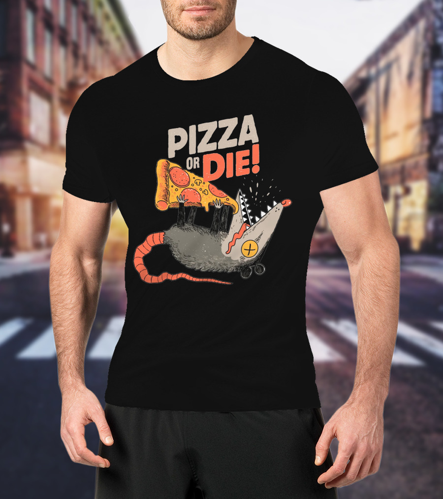 Pizza Or Die Rat Holding Pepperoni Slice T-Shirt