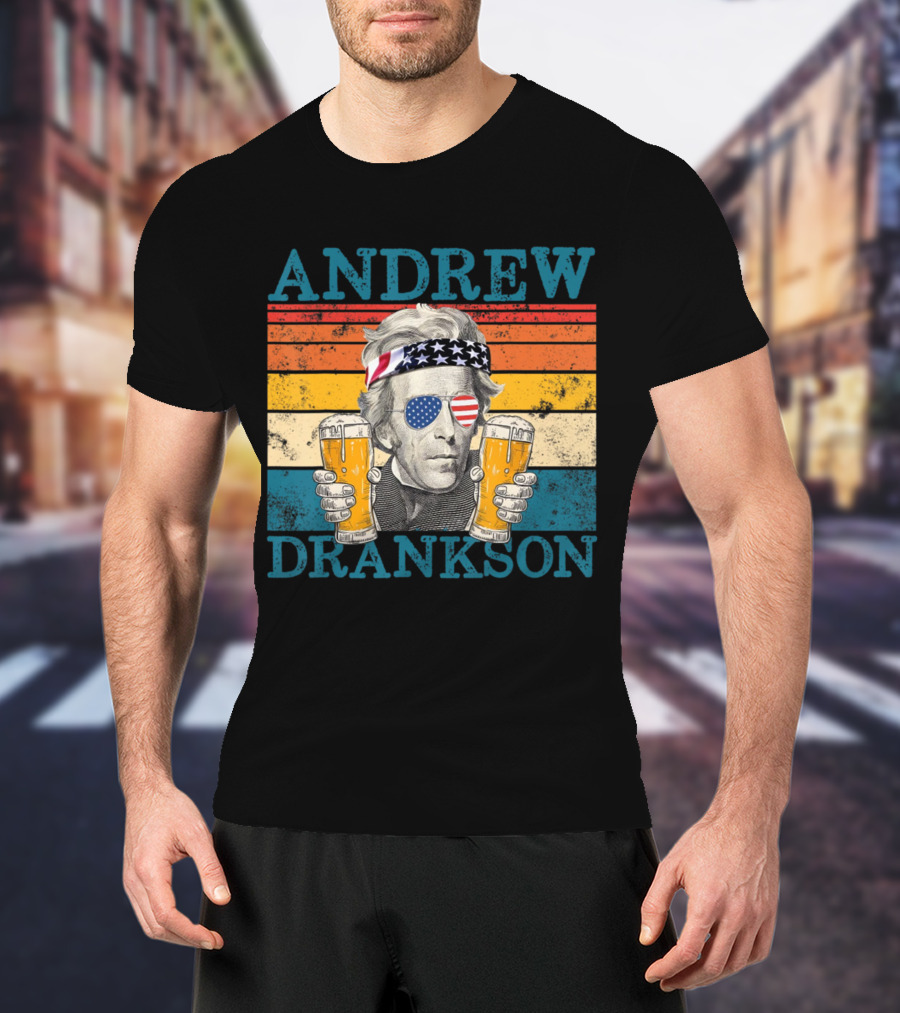 ANDREW DRANKSON Vintage American Flag Beer T-Shirt