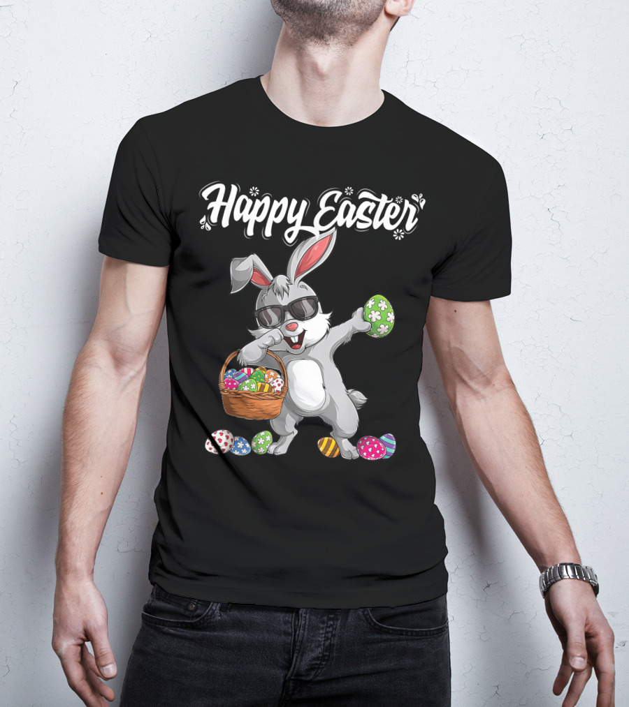 Happy Easter Dabbing Rabbit With Basket And Eggs T-Shirt