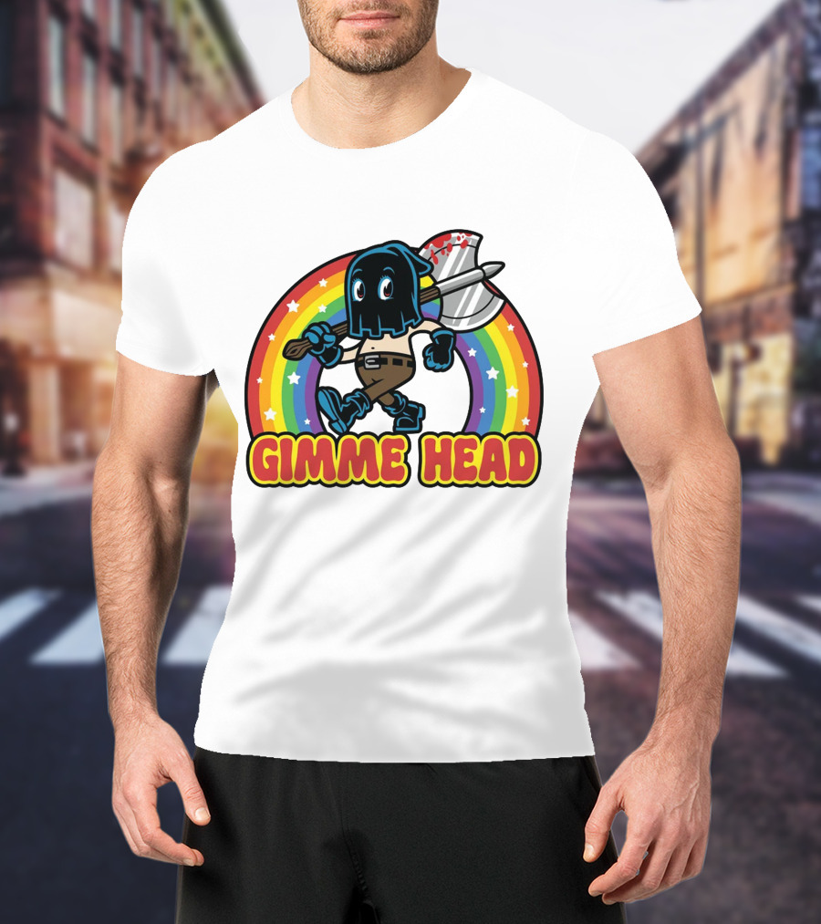 Gimme Head Colorful Hooded Figure With Bloody Axe And Rainbow T-Shirt