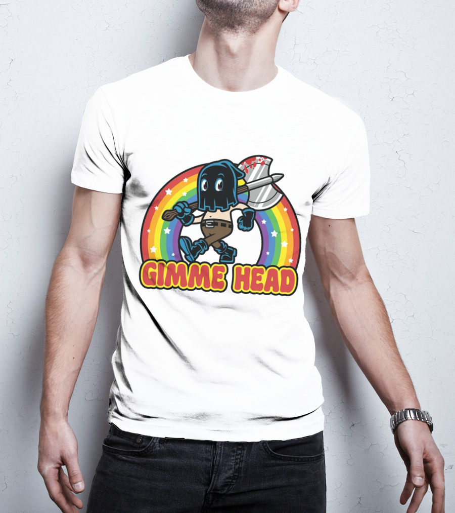 Gimme Head Colorful Hooded Figure With Bloody Axe And Rainbow T-Shirt