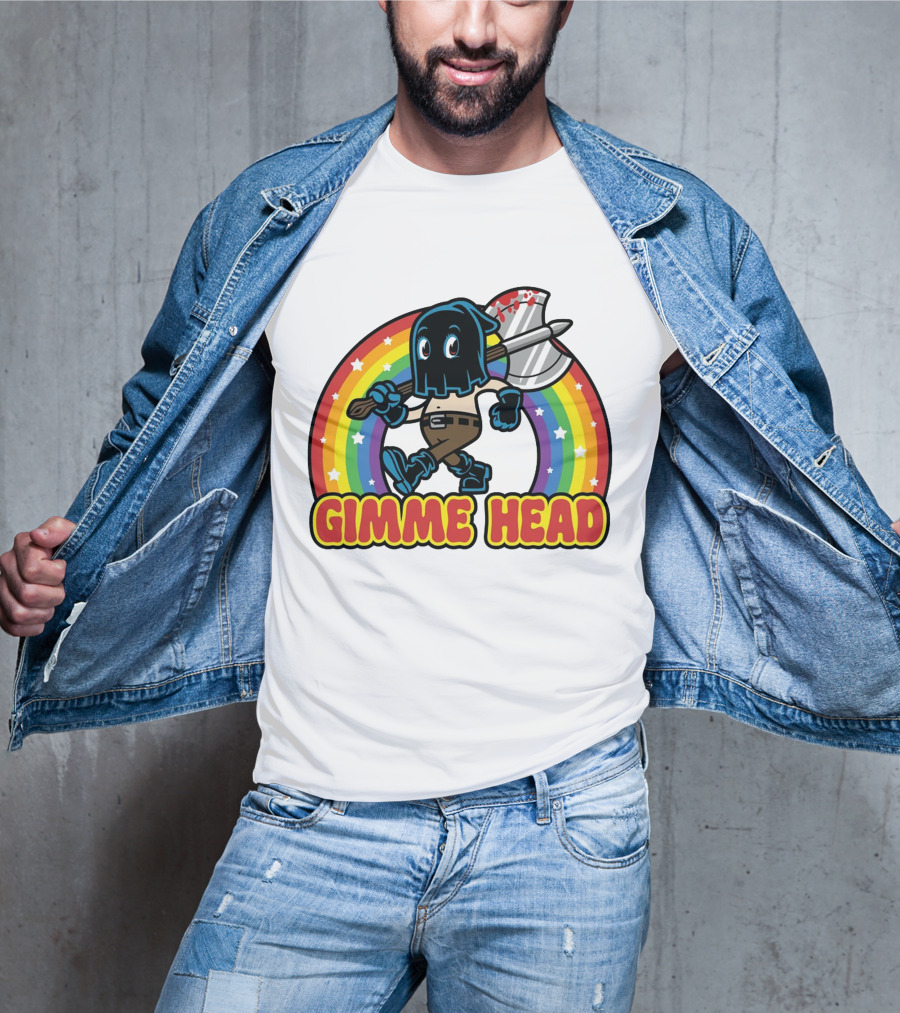 Gimme Head Colorful Hooded Figure With Bloody Axe And Rainbow T-Shirt