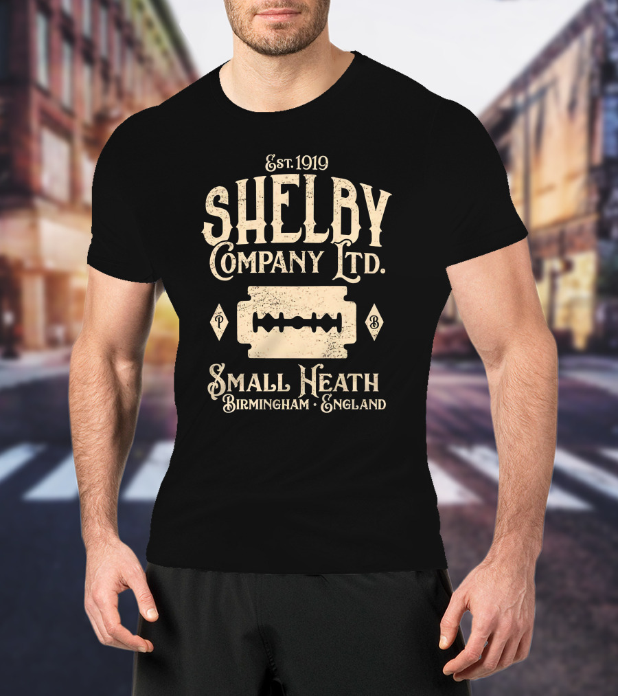 Est. 1919 Shelby Company Ltd Small Heath Birmingham England Razor Blade T-Shirt