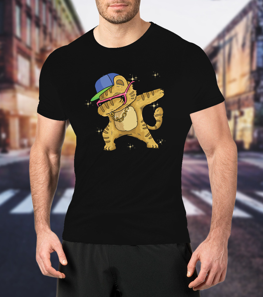 Hip Hop Cat Dab With Cap And Gold Chain T-Shirt