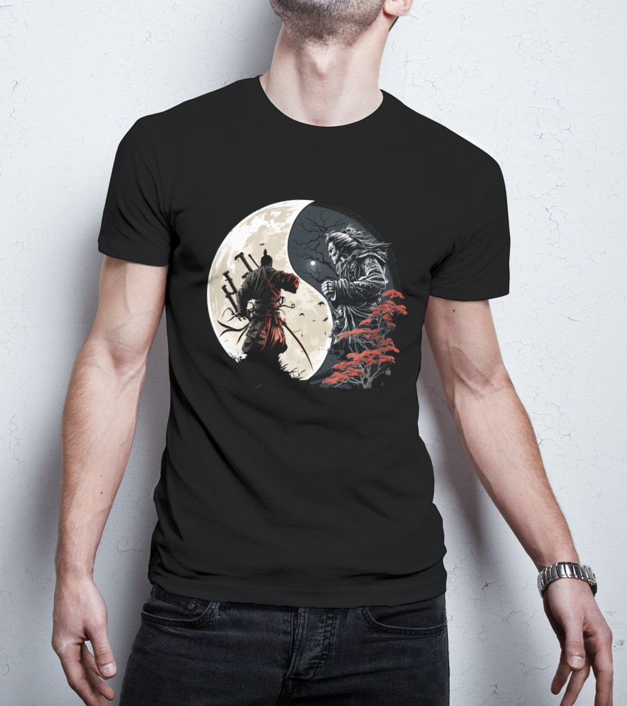 Crescent Moonlight Samurai Yin Yang Duality Forest T-Shirt