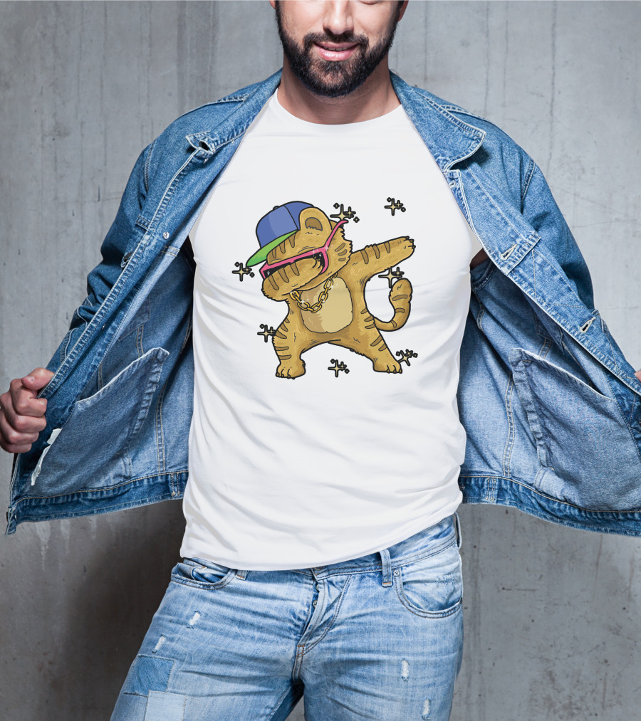 Rise Your Hand With Cat In Cap And Glasses Dabbing T-Shirt