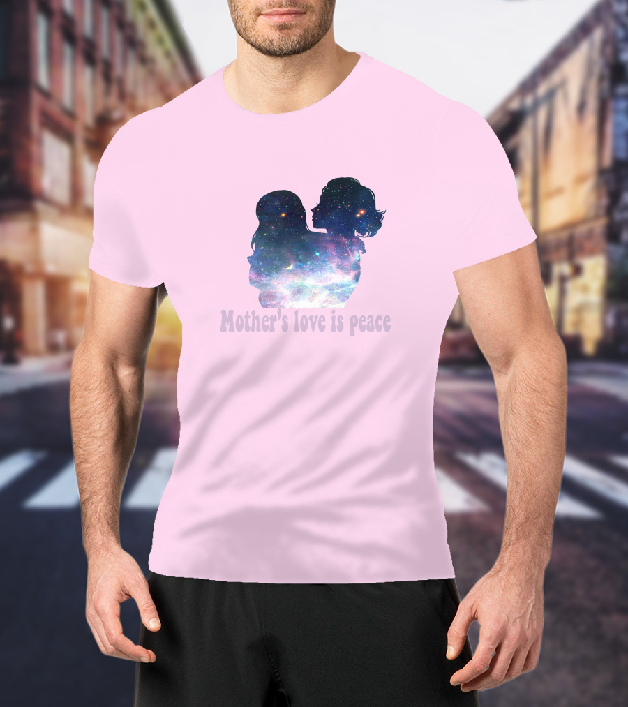 Mother's Love Is Peace Cosmic Silhouette On Pink Background T-Shirt