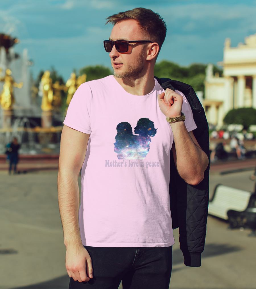 Mother's Love Is Peace Cosmic Silhouette On Pink Background T-Shirt