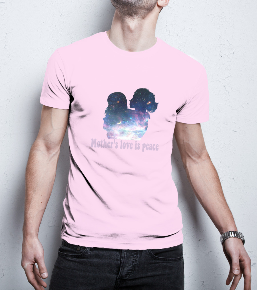 Mother's Love Is Peace Cosmic Silhouette On Pink Background T-Shirt
