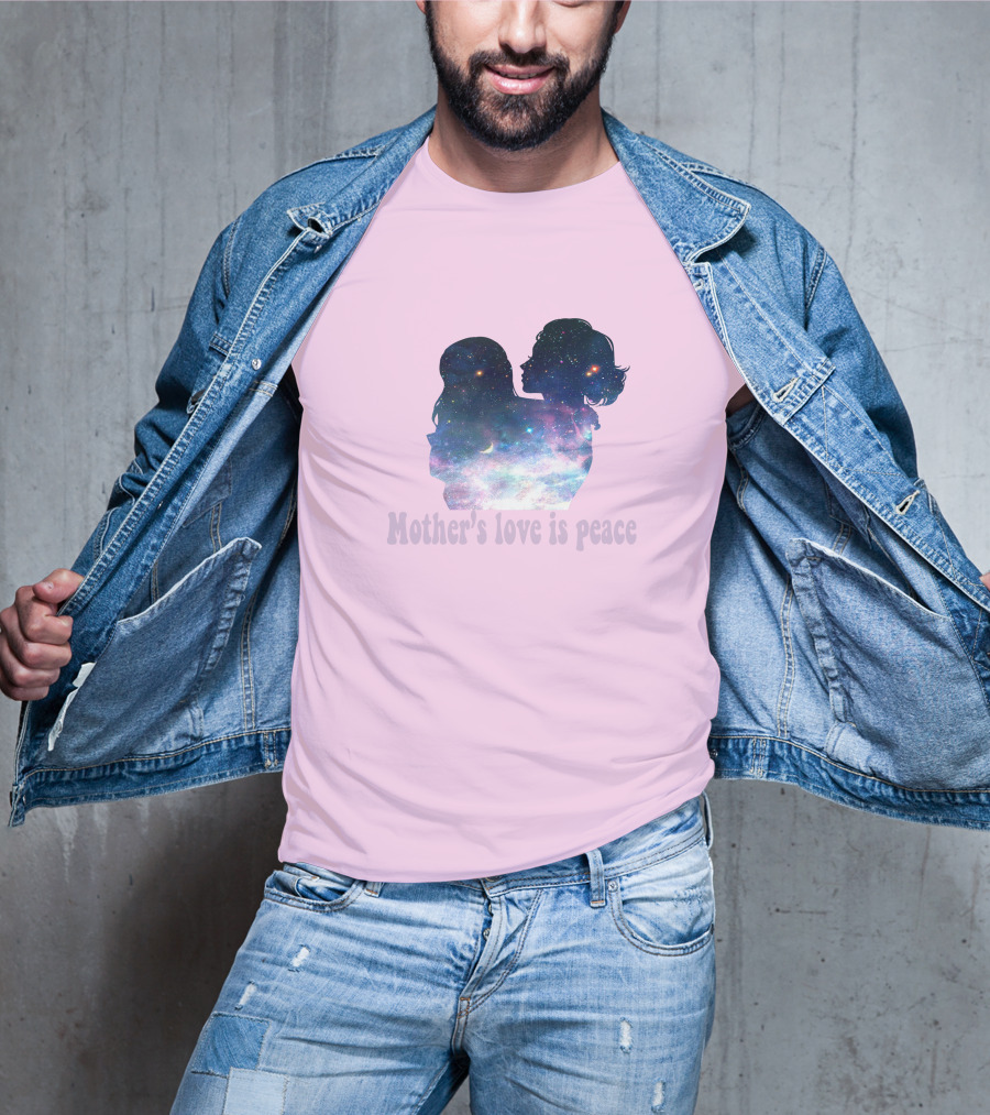 Mother's Love Is Peace Cosmic Silhouette On Pink Background T-Shirt