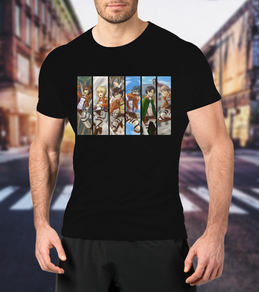 Scout Regiment Levi Team Attack Titan Anime Series Characters Panel T-Shirt