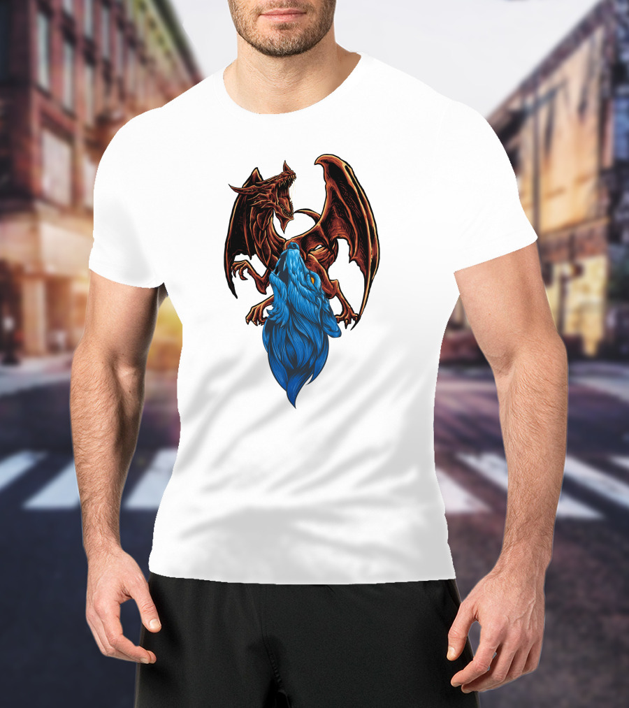 DRAGON Red And Blue Mythical Creature T-Shirt