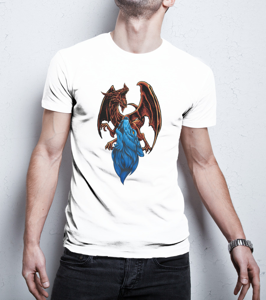 DRAGON Red And Blue Mythical Creature T-Shirt