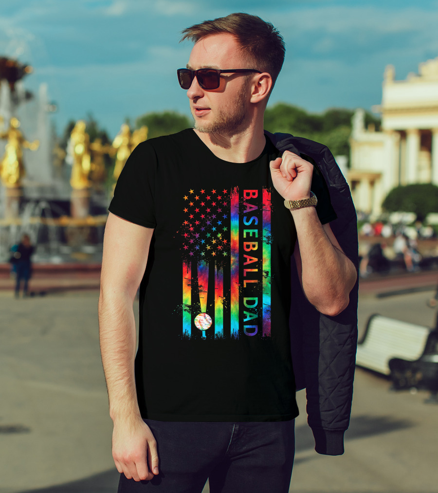 American Flag Tie Dye Baseball Dad Pride Team T-Shirt