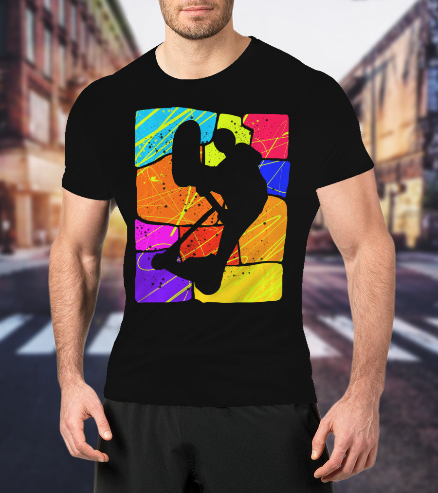 Awesome Scooter Teens Colorful Silhouette Adventure T-Shirt