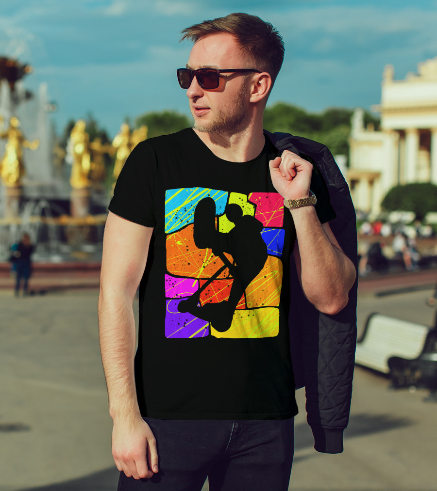 Awesome Scooter Teens Colorful Silhouette Adventure T-Shirt