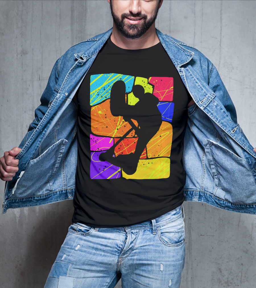 Awesome Scooter Teens Colorful Silhouette Adventure T-Shirt