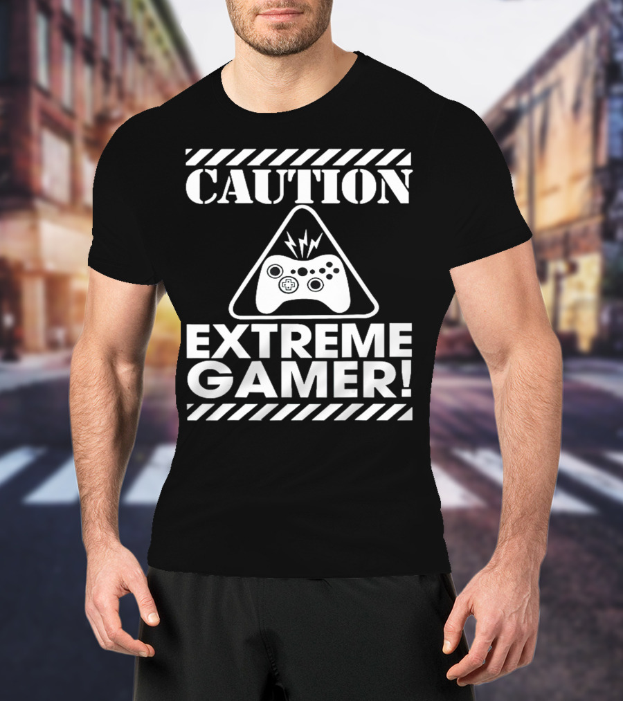 Caution Extreme Gamer Controller Warning T-Shirt
