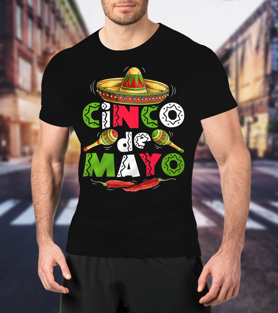 Cinco De Mayo Sombrero Maracas Peppers Mexican T-Shirt
