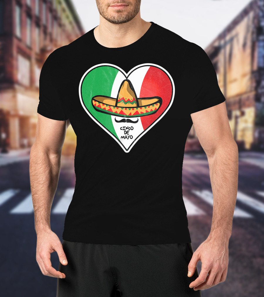 Cinco De Mayo Vintage Sombrero Heart Mexican Flag T-Shirt